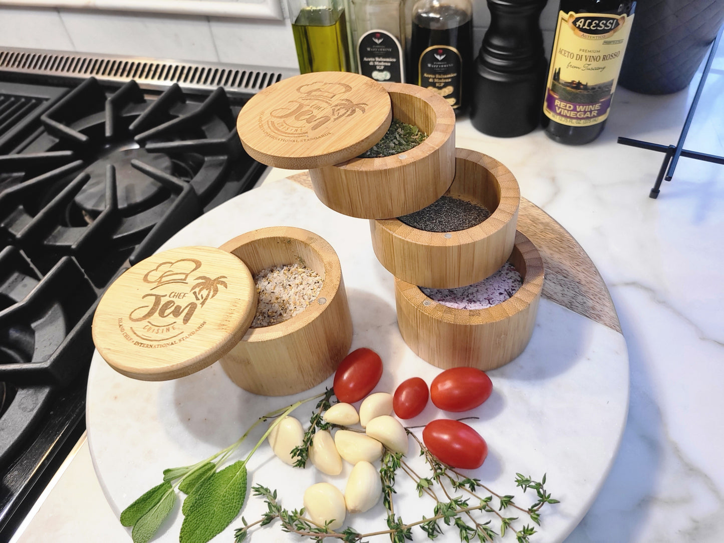 3 Tier  Bamboo Spice Jar , salt box , seasoning  cellar