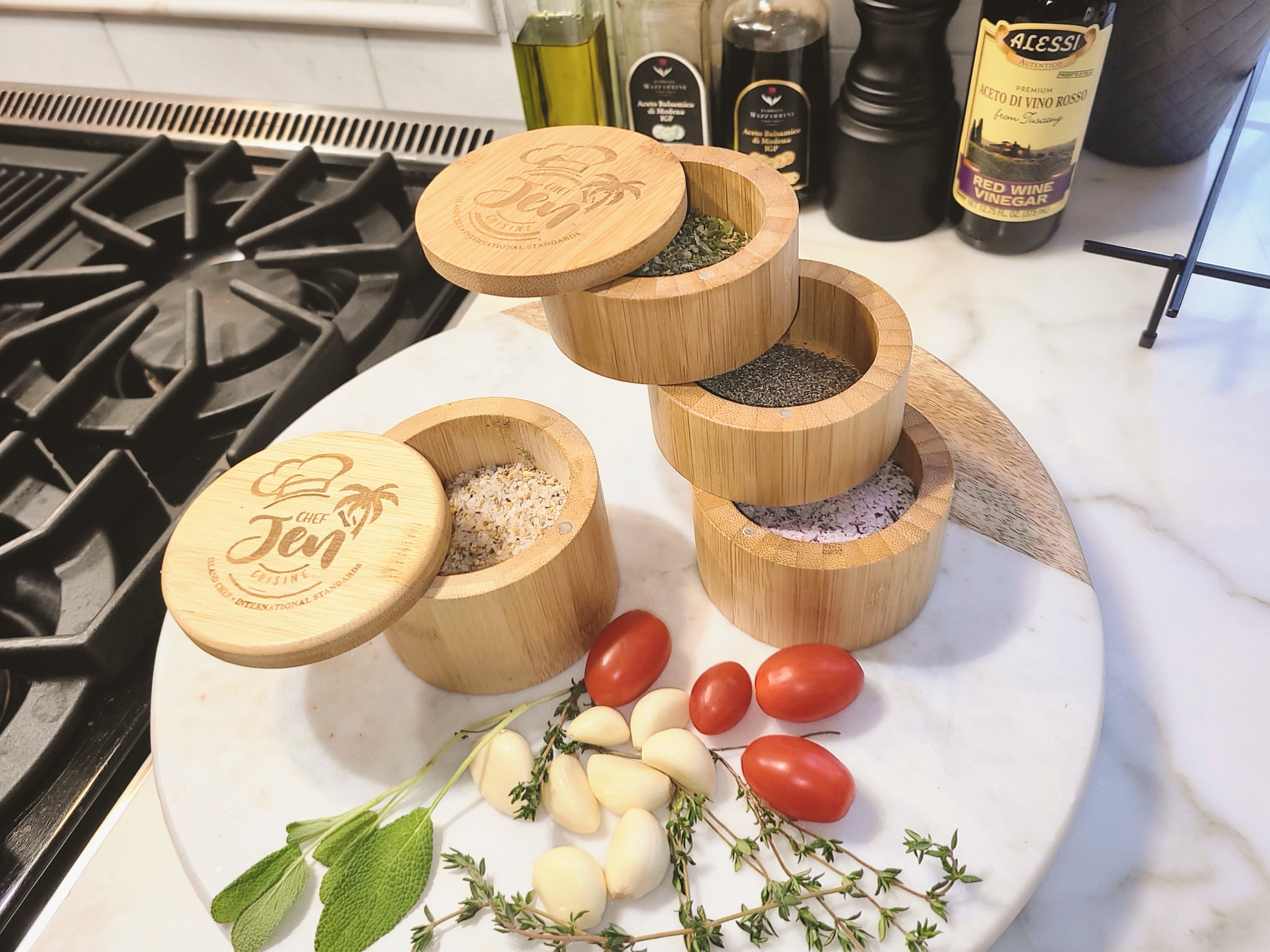 3 Tier Bamboo Spice Jar , salt box , seasoning cellar – ChefJenCuisine